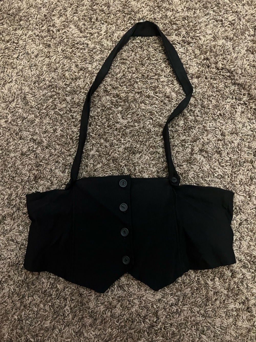 Zenobia Black Button-Down Crop Top with Straps